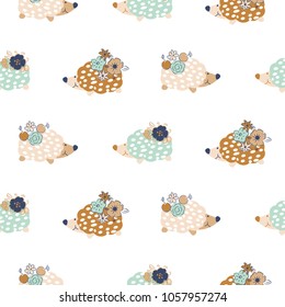 Seamless pattern with hedgehogs.