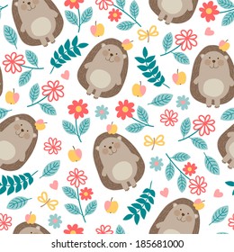 Seamless pattern with hedgehogs.