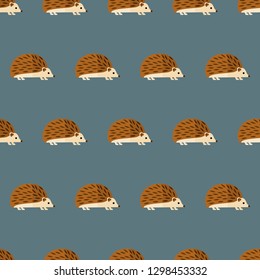 seamless pattern hedgehogs animal on blue background vector wallpaper textile giftwrap