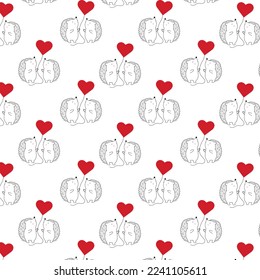 Seamless pattern Hedgehogs hold hearts balloon. For card,apparel,fabric,textile,decoration,wrapping paper gift.Valentine's day.  Vector illustration.