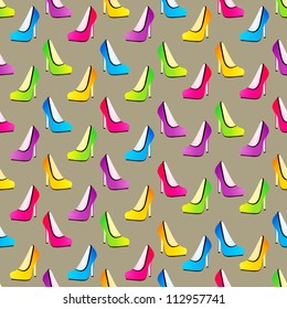 Seamless pattern with heeled shoes / Seamless pattern with woman shoes illustration background / Seamless ladies high heels shoes pattern