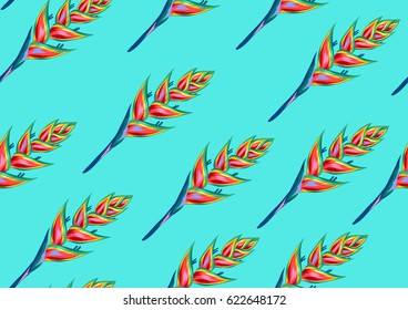 Seamless pattern with heliconia flowers. Decorative ornament.