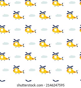 Seamless pattern with helicopter. Air transport. Kids print. Vector illustrations
