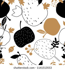 Seamless pattern. Hello,  Autumn. Transparent background. Scandinavian style. Vector
