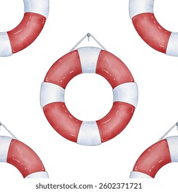 Seamless Pattern Hello Summer with buoys. Cute Cartoon Illustration