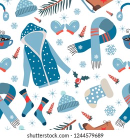 Seamless pattern. Hello,Winter. Transparent background. Vector