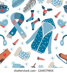 Seamless pattern. Hello,Winter. Transparent background. Vector