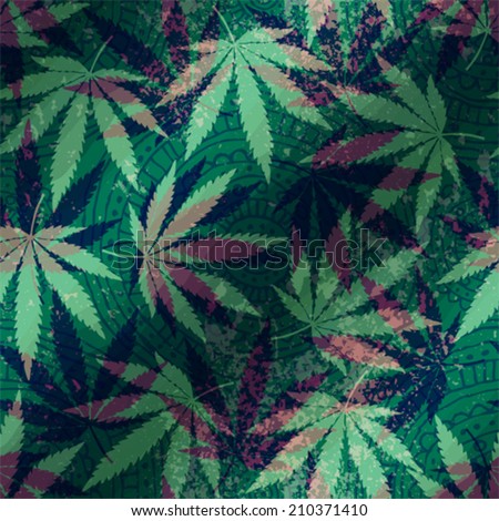 Seamless pattern with hemp leaves.