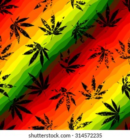 Seamless pattern of the hemp leaves on geometric background.
