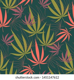 Seamless pattern with hemp leaves. Stock vector illustration.
