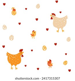 Seamless pattern with hen and brood