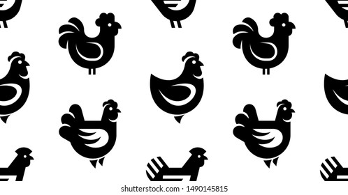 Seamless Pattern With Hen, Chicken Logo. Isolated On White Background