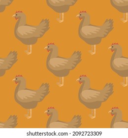 Seamless pattern of hen. Domestic animals on colorful background. Vector illustration for textile prints, fabric, banners, backdrops and wallpapers.