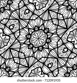 seamless pattern with henna mehndi hand drawn floral elements. vector illustration. for coloring book, creative background
