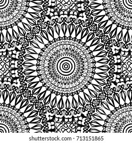 seamless pattern with henna mehndi hand drawn floral elements. vector illustration. for coloring book, creative background