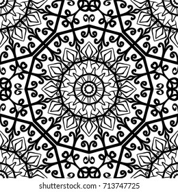 seamless pattern with henna mehndi hand drawn floral elements. vector illustration. for coloring book, creative background