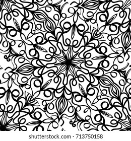 seamless pattern with henna mehndi hand drawn floral elements. vector illustration. for coloring book, creative background