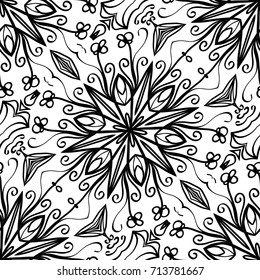 seamless pattern with henna mehndi hand drawn floral elements. vector illustration. for coloring book, creative background