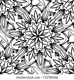 seamless pattern with henna mehndi hand drawn floral elements. vector illustration. for coloring book, creative background