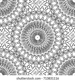 seamless pattern with henna mehndi hand drawn floral elements. vector illustration. for coloring book, creative background