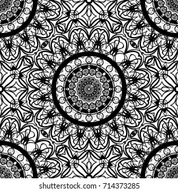 seamless pattern with henna mehndi hand drawn floral elements. vector illustration. for coloring book, creative background