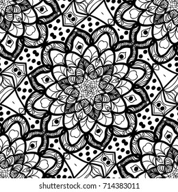 seamless pattern with henna mehndi hand drawn floral elements. vector illustration. for coloring book, creative background