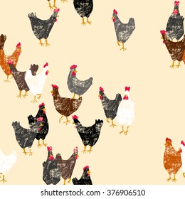 Seamless pattern with hens.