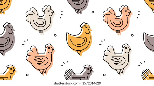 Seamless pattern with Hens, chickens. isolated on white background
