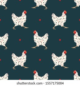 Seamless pattern with hens. Stylized chicken. Wallpaper, print, packaging, paper, fabric, textile design. Vector illustration.