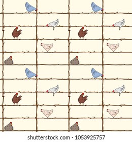 seamless pattern with hens for textile, wrapping paper, scrapbook