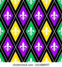 Seamless pattern with heraldic fleur de lis flowers. Vector background for the Mardi Gras festival