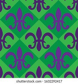 Seamless pattern of heraldic knight s Lily on a green checkered background. Vector image eps 10