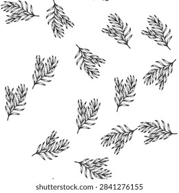 seamless pattern herb tarragon hand drawn. spice fresh, estragon food, plant leaf herb tarragon black sketch illustration
