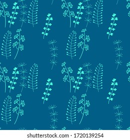 Seamless pattern with herbaceous plants, herbarium. Hand drawn background for fabric and other surfaces