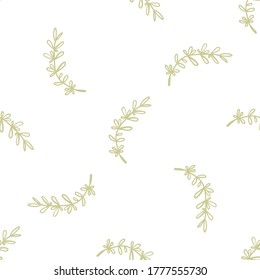 Seamless pattern with herbal elements. Decorative green leaf texture for wallpaper, textile, stationery, scrapbook, web, wrapping paper. Herbal background.