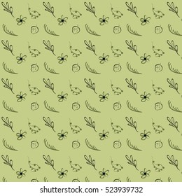 Seamless pattern, herbal floral ornament, illustration