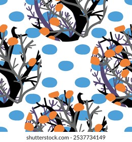 Seamless pattern with herbal motifs in a minimalist style. Vector texture for surface design, scrapbook or gift wrapping paper, textile, fabric.  