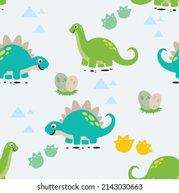 Seamless pattern herbivora dino family, design for scrapbooking, decoration, cards, paper goods, background, wallpaper, wrapping, fabric and all your creative projects. Vector Illustration