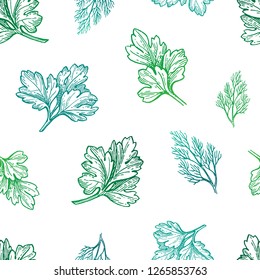 Seamless pattern with herbs. Hand drawn vector illustration.