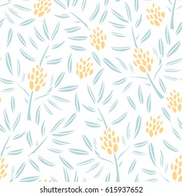 Seamless pattern. Herbs, leaves, branches, berries on white background