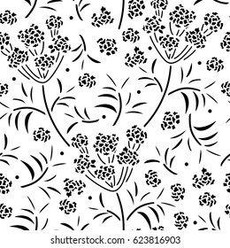 Seamless pattern. Herbs, leaves, branches, berries on white background
