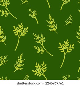 Seamless pattern with herbs and plants. Vector illustration.