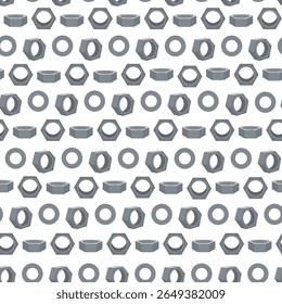 Seamless pattern with hex nuts. Hand drawn flat style illustration for for textile prints, wrapping paper, repairing projects
