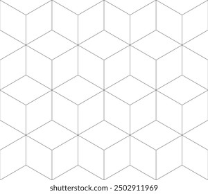 Seamless pattern. Hexagon, diamond, rhomb, cubical. Isometric, vector, black and white, line background