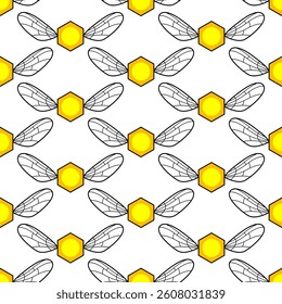 Seamless pattern of a hexagon with wings symbolizing a honey bee