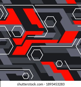 Seamless pattern with hexagonal camo digital ornament. Abstract modern texture with sport background for vinyl wrap and fabric print. Vector illustration.