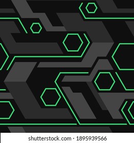 Seamless pattern with hexagonal camo digital ornament. Abstract modern texture with sport background for vinyl wrap and fabric print. Vector illustration.
