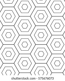 Seamless pattern with hexagons. Black and white geometric background.
