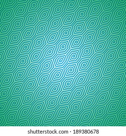 Seamless pattern of hexagons, blue on green