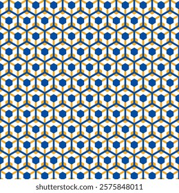 Seamless pattern with hexagons. Blue and yellow geometric background.